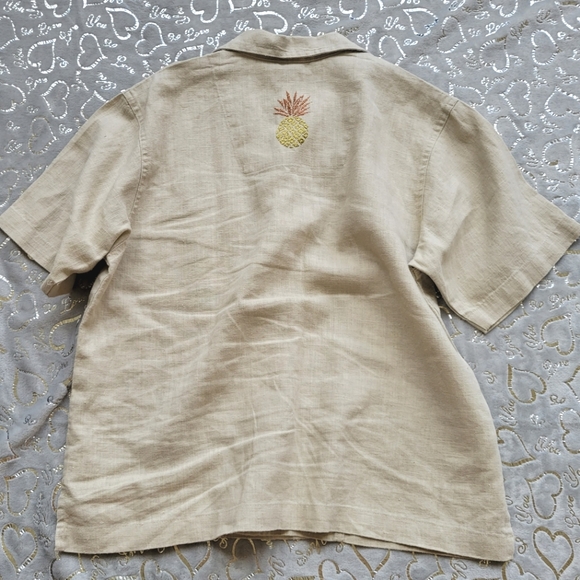 Tan Pineapple Top Embroidered Button Down Vacation - Picture 4 of 7